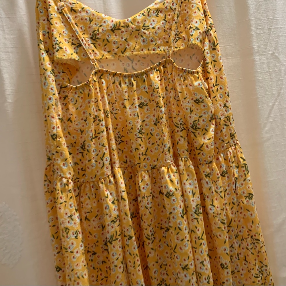 Yellow Ditsy Floral Print Lightweight Cami Dress - Picture 4 of 10